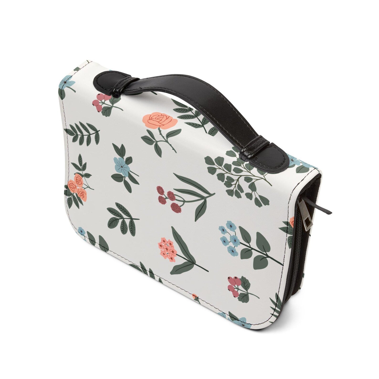 Floral Trust Bible Cover Case, Proverbs 3:5 Christian Gift, Personalized Bible Bag with Zipper. BCPETAL9