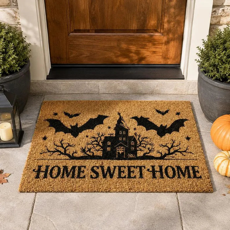 Halloween Bat Doormat,Home Sweet Home Mat,Haunted House Porch Mat,Spooky Welcome Mat,Fall Entryway Decor. DMPETAL5