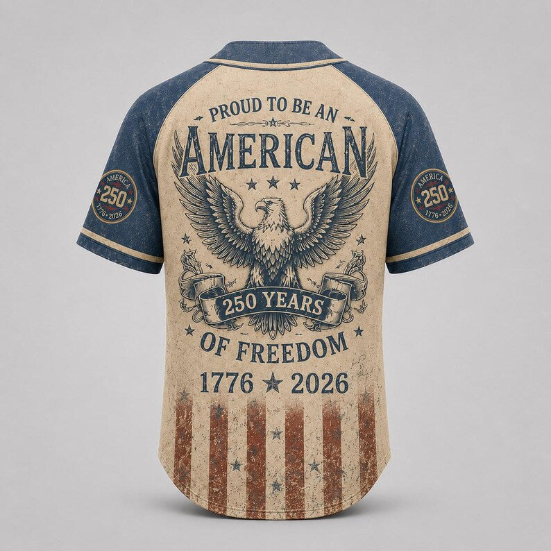 USA 250th Anniversary Baseball Jersey, 1776 Patriotic American Flag Button Shirt, Proud To Be American Freedom Baseball Jersey. BJPETAL05