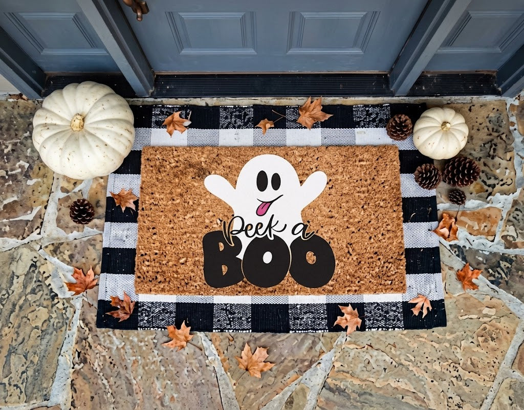 Peek A Boo Ghost Halloween for Halloween Porch Decor | Fall Entryway Decor | Halloween Rug. DMPETAL13