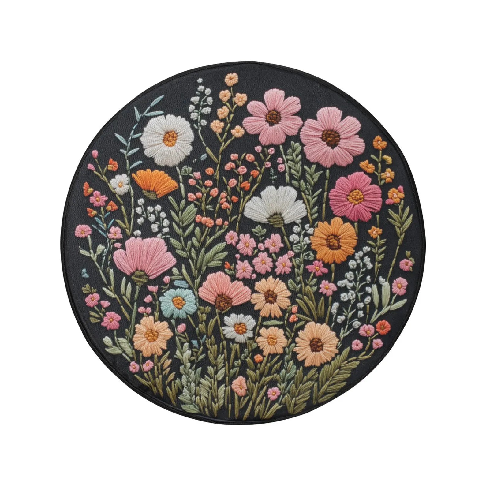 Pink Wild Flowers PVC Leather Spare Tire Cover, Faux Embroidery Printed Grassy Botanicals Floral Wheel Unique Backup Camera Hole Trailer Back Women RV. TCPETAL9