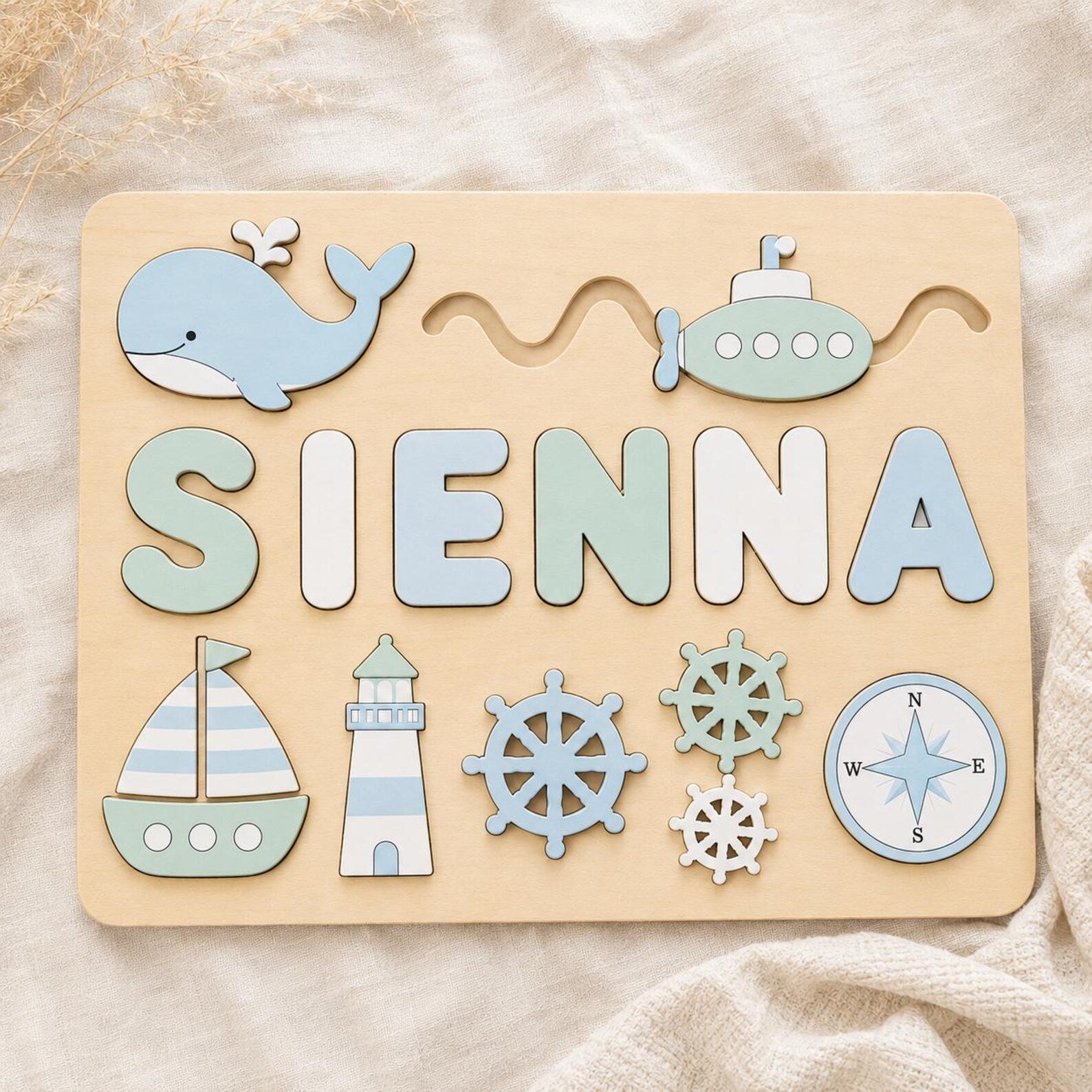 Personalized Nautical Name Puzzle, Custom Wooden Ocean Name Puzzle for Toddlers, Montessori Sea Adventure Puzzle, Kids Nursery Gift. NPPETAL18