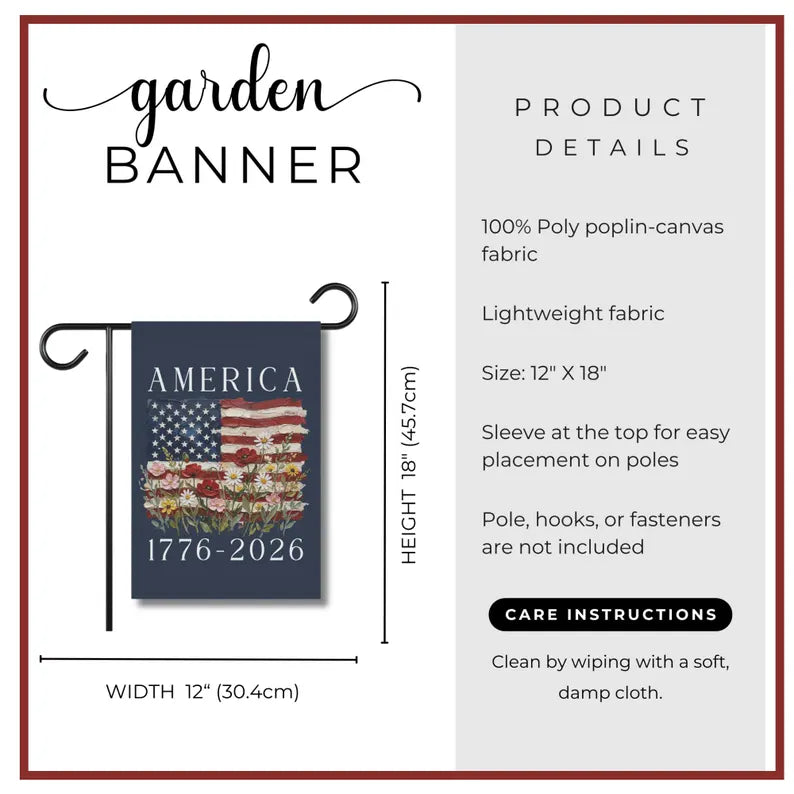USA 250th Anniversary Garden Flag: 1776-2026 Patriotic Outdoor Decor, American Semiquincentennial Yard Banner. GFPETAL08