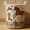 Western Horse Quilted Laundry Basket – Cowboy Storage Bin, Rustic Farmhouse Fabric Hamper, Country Home Decor Organizer. LBPETAL101