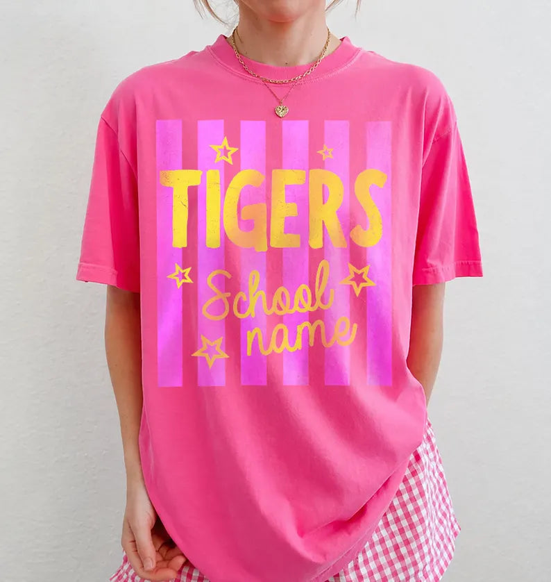 Custom Mascot Striped Shirt, School Spirit Shirt, Vintage Shirt, Checkered Leopard, Floral Preppy Letters, Back To School Shirt, Test Day. SPETAL19
