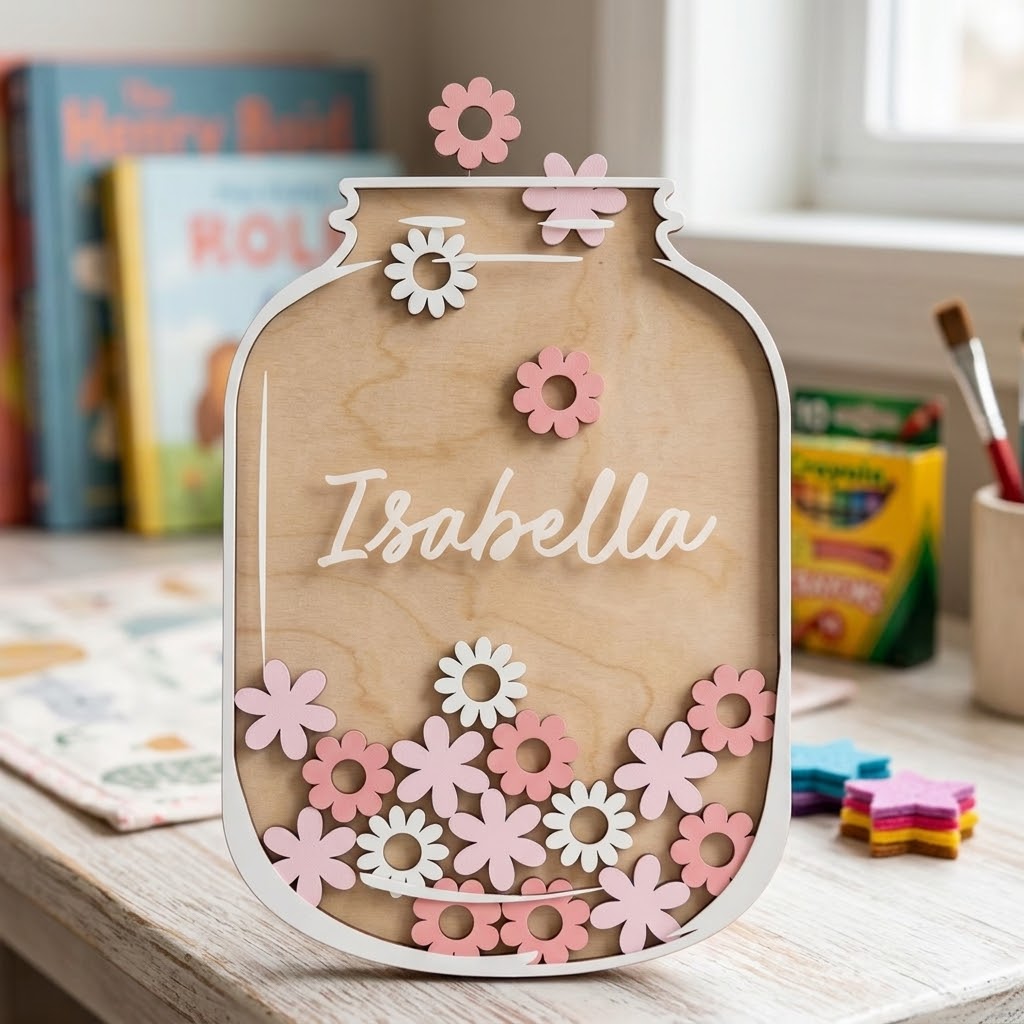 Personalized Floral Reward Jar for Kids, Chore and Routine Token Chart, Classroom Star Jar. RJPETAL06
