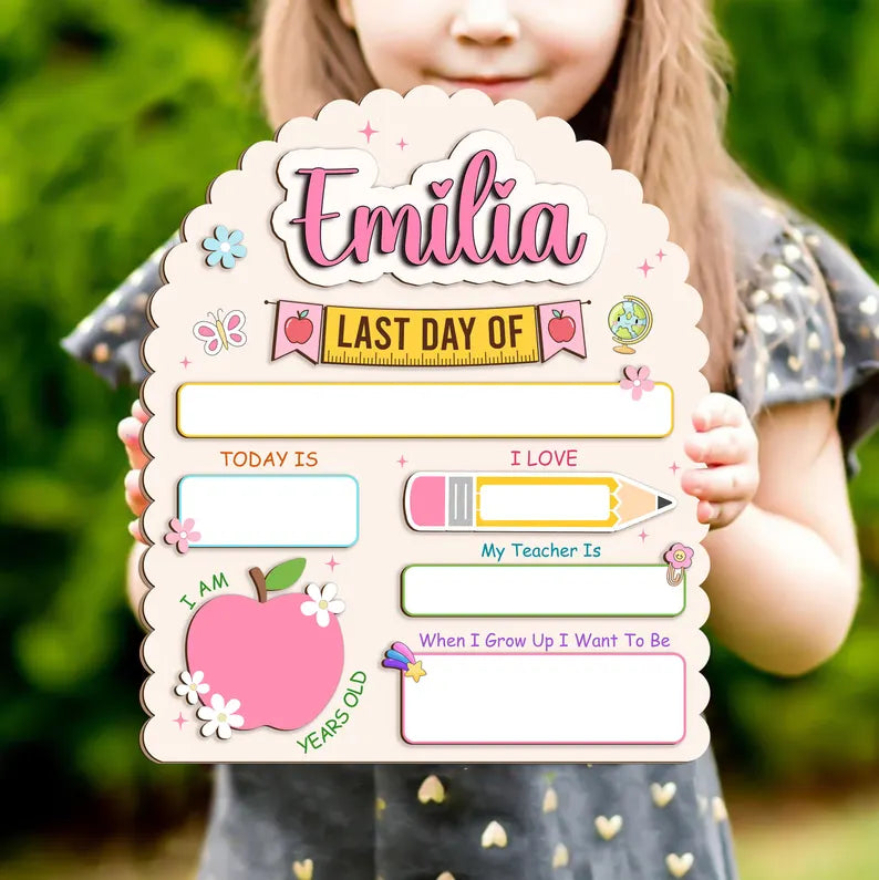 Personalized First and Last Day of School Sign: Back to School Board, Graduation Gifts, Preschool Kindergarten 1st Day of School Sign. SBPETAL10