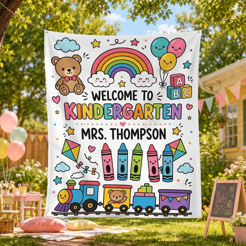 Personalized Kindergarten Tapestry, Welcome to Kindergarten Banner, Teacher Classroom Decor. CBPETAL17