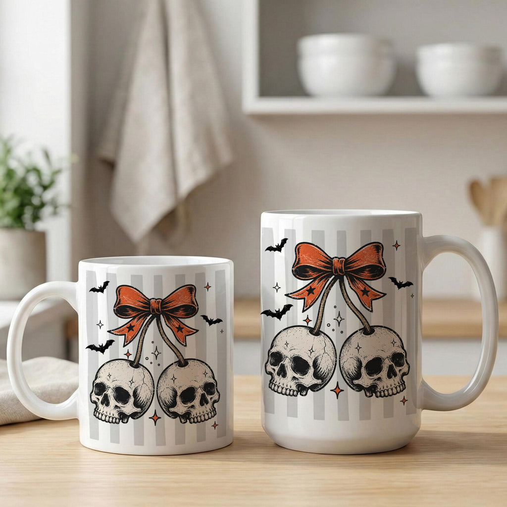 Summerween Coffee Mug, Gothic Summer Halloween Mug, Dark Academia Witchy Gift, Spooky Coquette Bow Skull Mug, Spooky Halloween In July Cup. MPETAL12