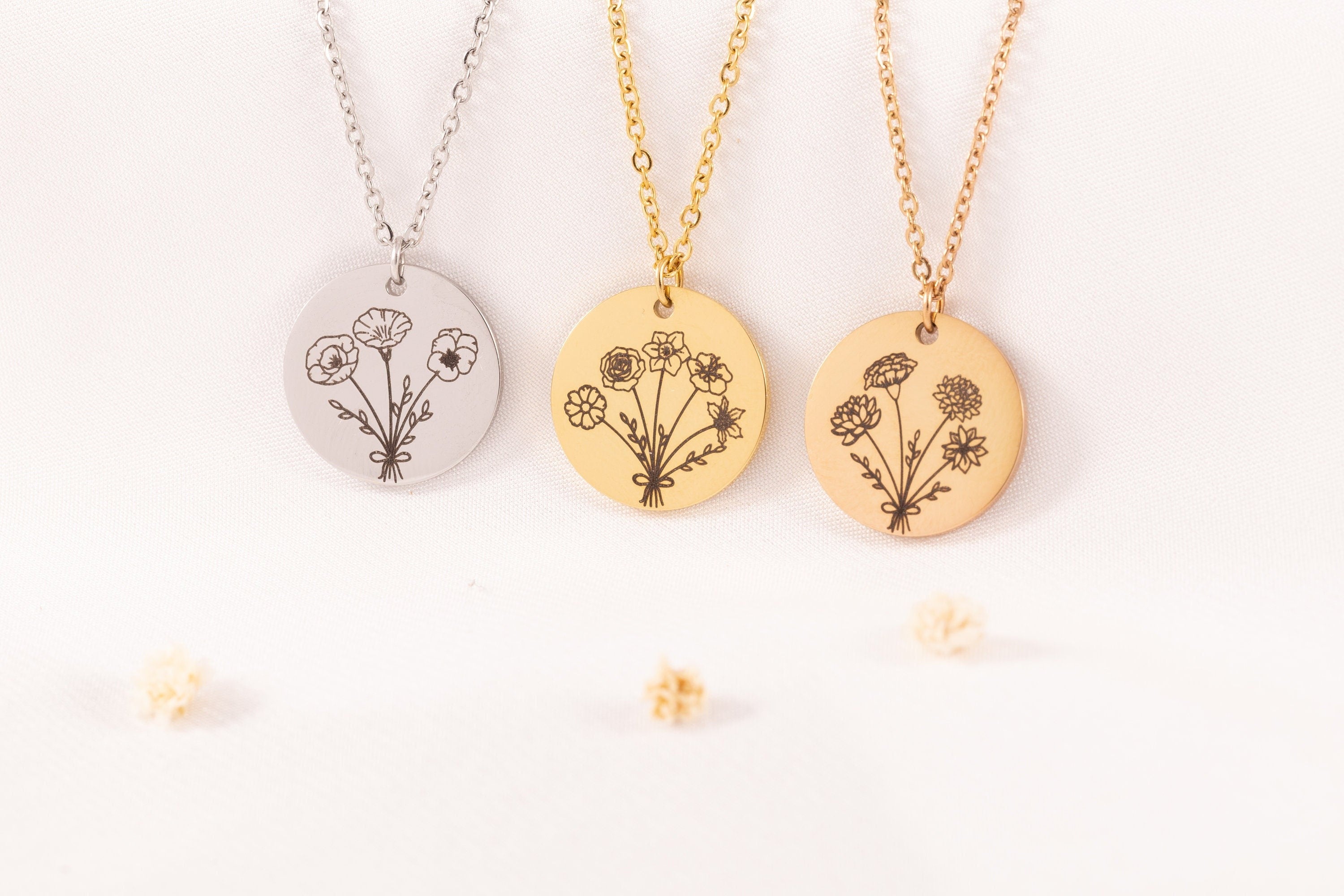 Birth Month Flower Bouquet Charm Necklace, Mothers day Jewelry Gift, Best Friend, Birthday Present, Christmas Present