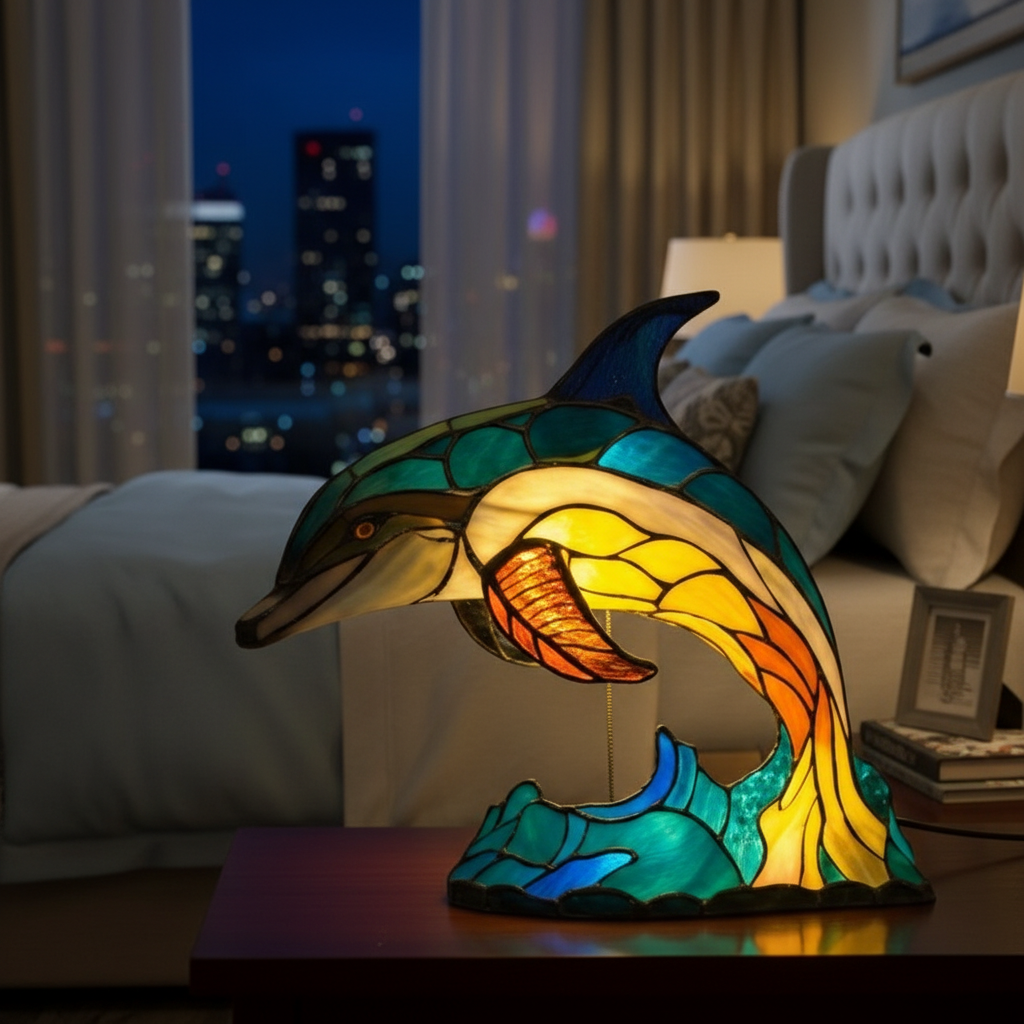 Colorful Dolphin LED Night Light, Acrylic Plastic Dolphin Table Lamp, Artistic Mosaic Style Decor Light, Cozy Bedroom Night Lamp, Ocean Lover Gift