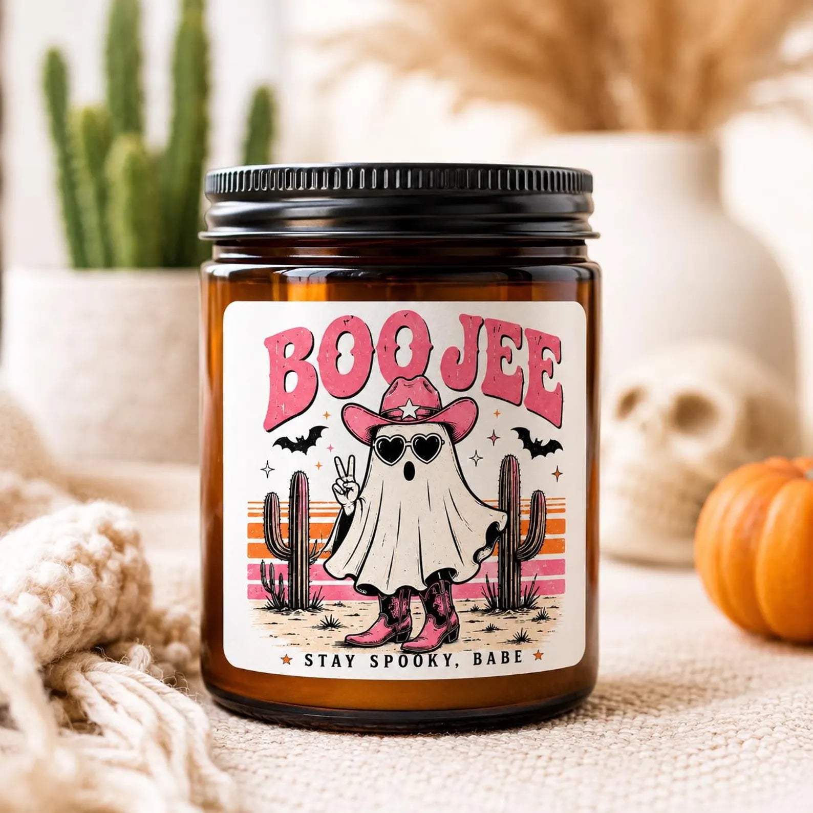 Boo Jee Candle | Stay Spooky Babe | Spooky Season Candle Amber Jar | Scented Soy Candle. SCPETAL1