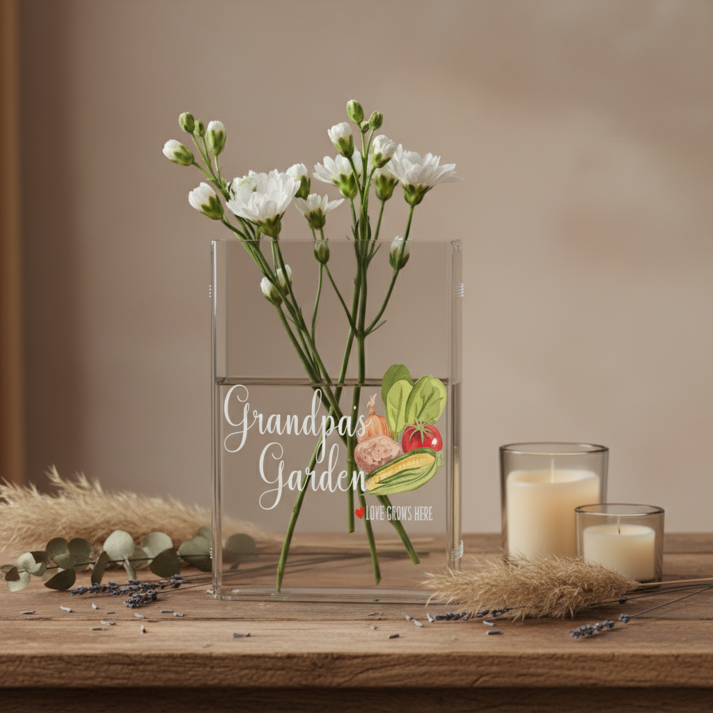 Personalized Grandpa’s Garden Book Vase – Custom Garden-Themed Vase, Thoughtful Gift for Grandpa, Papa or Grandfather, Love Grows Here Decor