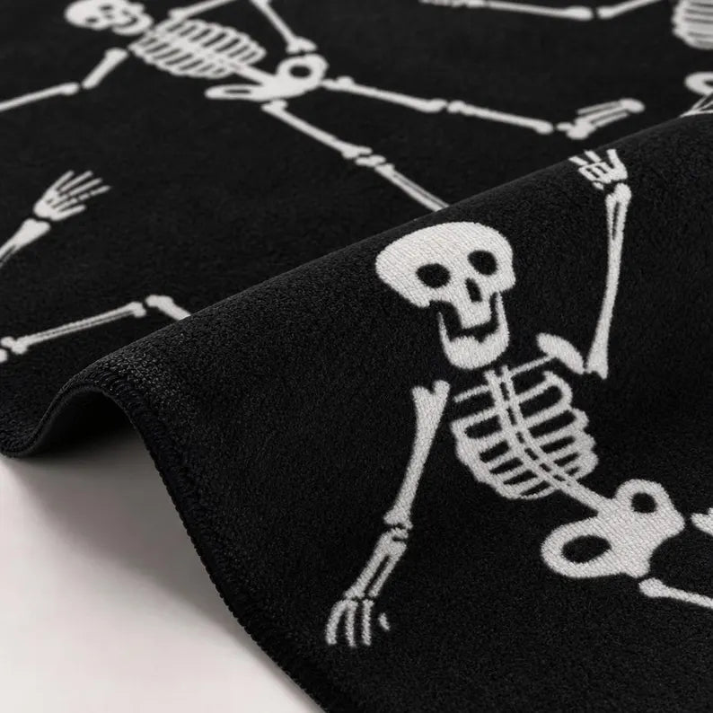 Dancing Skeleton Doormat Halloween Large Black Entry Rug Non-Slip Indoor Outdoor Mat Spooky Decor. DMPETAL20