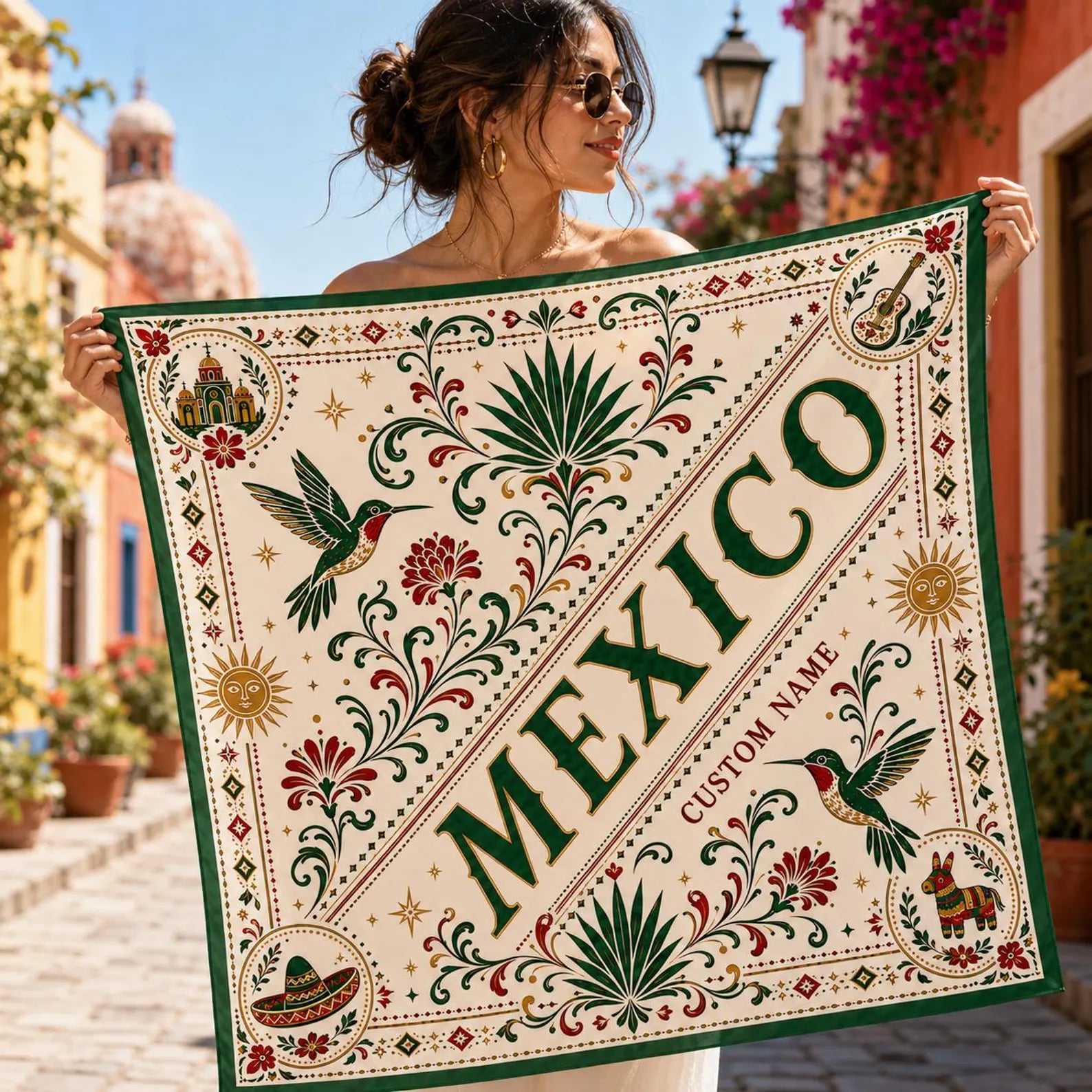 Custom Mexico Scarf, Custom Mexico Bandana, Beautiful Soft Mexico Flag Pattern Scarf, Perfect for Headwear, Mexico Soccer Festival, Vacation. SSPETAL4