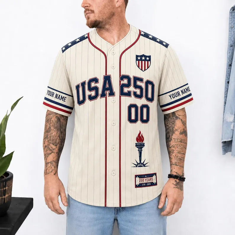 USA 250th Anniversary Baseball Jersey, Custom America 1776 2026 Shirt, Patriotic Gift for Men Women Kids.BJPETAL07