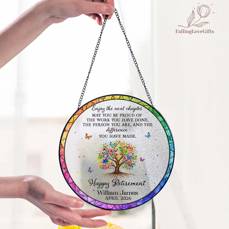 Tree of Life Retired Glass Suncatcher, Personalized Retirement Gift 2026, Farewell Gift for Teacher, Nurse, Coworker, Retirement Keepsake. SUNPETAL20