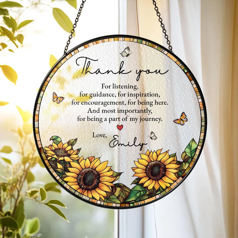 Personalized Thank You Stained Glass Suncatcher, Custom Teacher Appreciation Gift, Coworker Gifts, Mentor Gift, Mother's Day Keepsake.SUNPETAL02