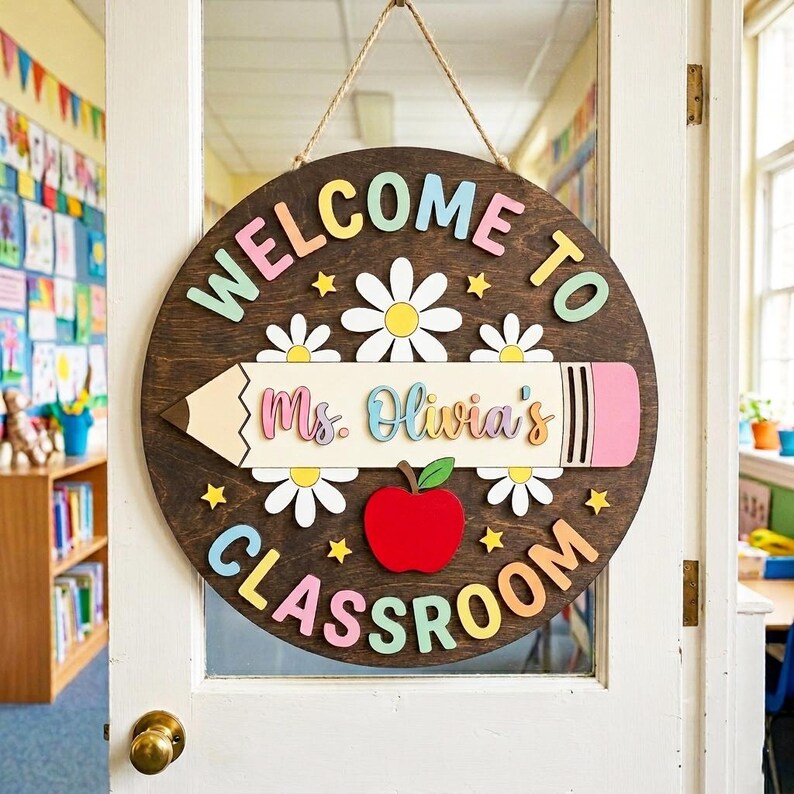 Personalized Teacher Name Door 2 Layer Wood Sign, Teacher Appreciation Gifts, Classroom Decor, Teacher Gift Wooden Sign, Thank you teacher. DHPETAL07