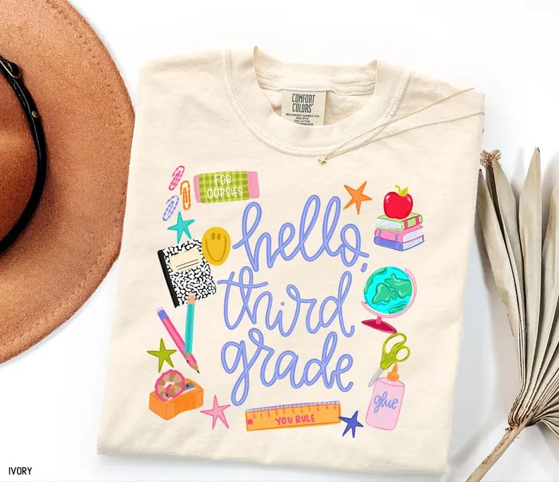 Hello Grade Shirt, Comfort Colors Tee, Back To School Teacher Tee, First Grade Shirt, Cute School Graphic Tee, Teacher Student Shirt, Second. SPETAL14