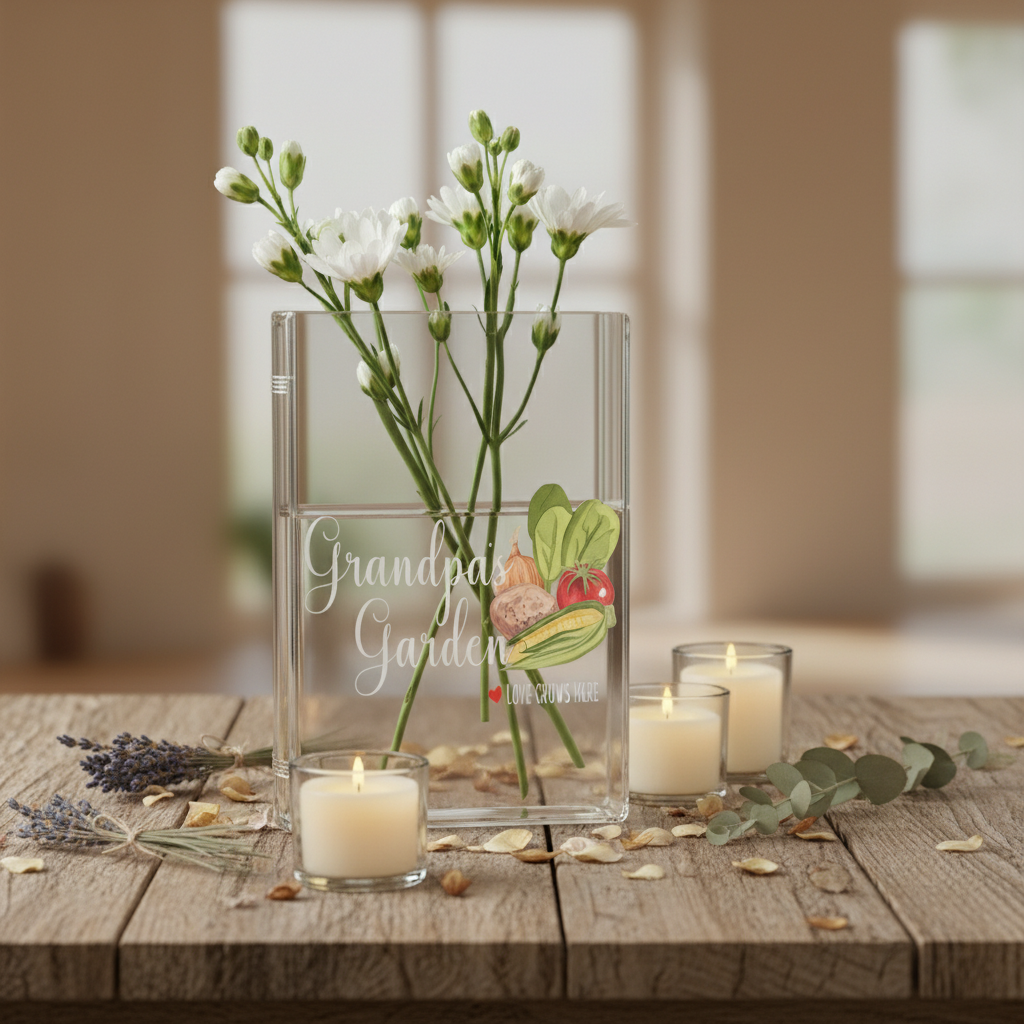 Personalized Grandpa’s Garden Book Vase – Custom Garden-Themed Vase, Thoughtful Gift for Grandpa, Papa or Grandfather, Love Grows Here Decor