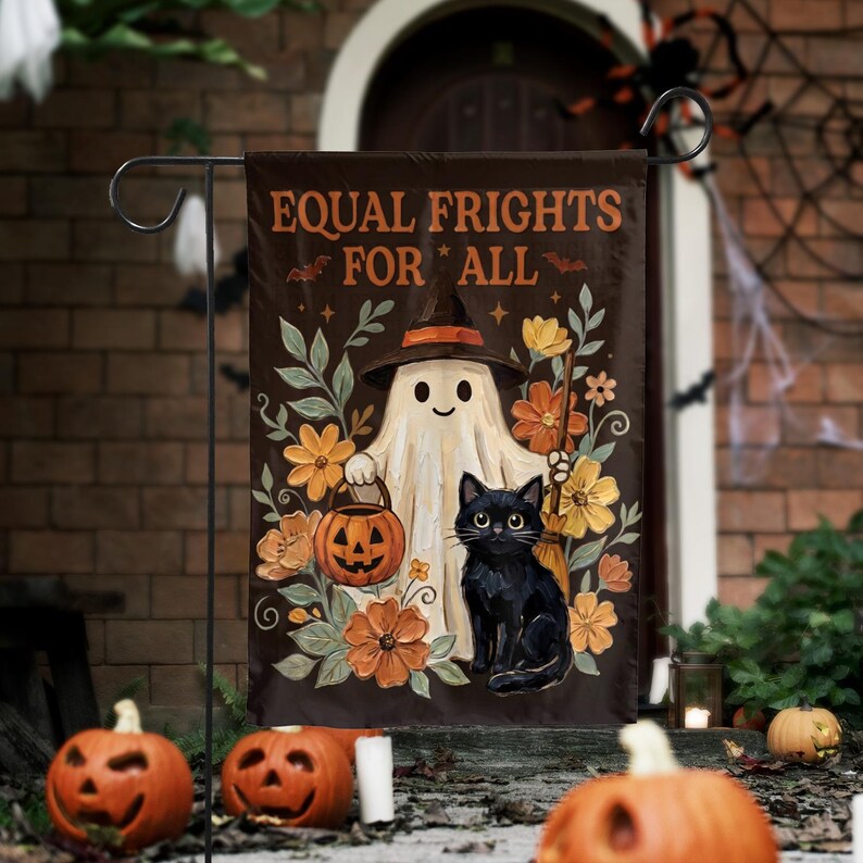 Outdoor Halloween Decor, Halloween Flag Made In Usa, Halloween Decor, Cute Ghost, Cat, Pumpkin Decor, Housewarming Gift, Anniversary Gifts. HLWGFPETAL4