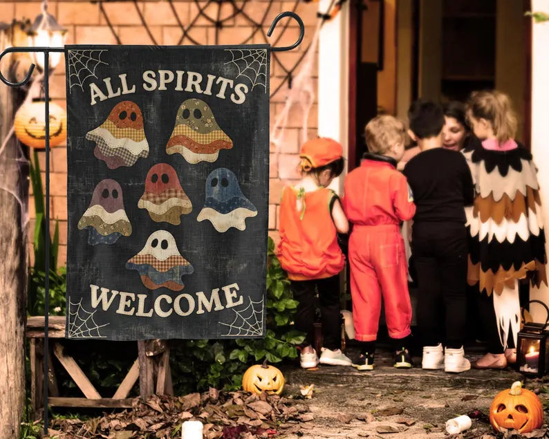 All Spirits Halloween Garden Flag, Rustic Decor, Outdoor Halloween Decorations, Pride Rainbow Ghost Fall Decor, LGBTQ, Garden Art,Yard Decor. HLWGFPETAL22