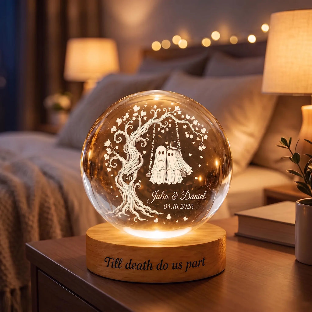 Custom Spooky Ghost Couple Crystal Ball Night Light, Tree of Love LED Night Light, Halloween Wedding Gift for Couple, Halloween Home Decor. LEDPETAL2