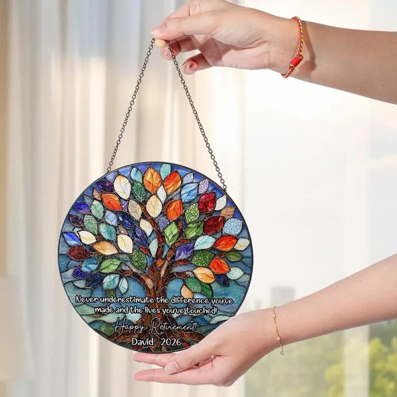 Tree of Life Retired Glass Suncatcher, Personalized Retirement Gift 2026, Farewell Gift for Teacher, Nurse, Coworker, Retirement Keepsake. SUNPETAL03