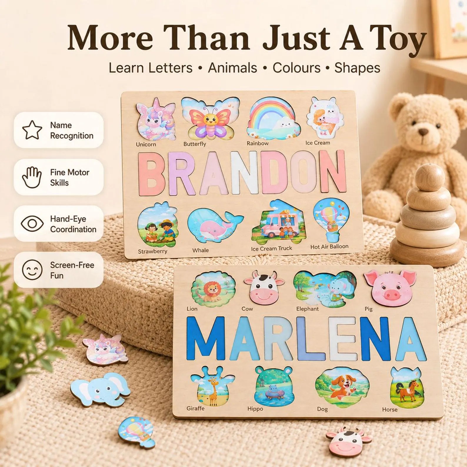 Personalized Wooden Name Puzzle | Custom Montessori Toy | Toddler Learning Toy | Baby Shower Gift | 1st Birthday Gift | Nursery Decor. NPPETAL15