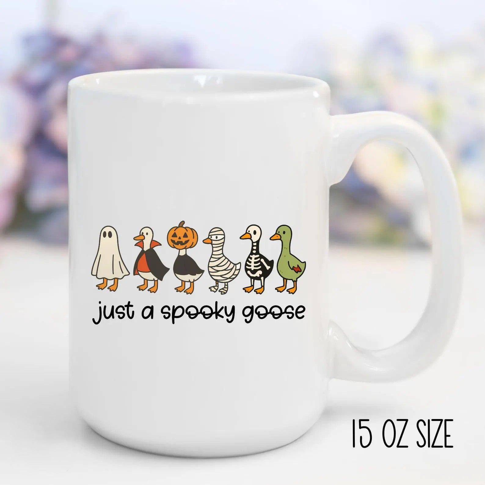 Funny Halloween Goose Mug – Just A Spooky Goose Coffee Mug, Cute Spooky Season Ceramic Cup, Halloween Duck Goose Gift, Fall Coffee Cup. MPETAL6