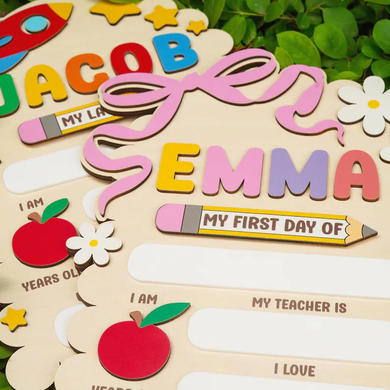 Personalized First Day Of School Sign, Wood Back to School Board, Last Day of School Sign, 1st Day of School Board, Custom Name Sign. SBPETAL06