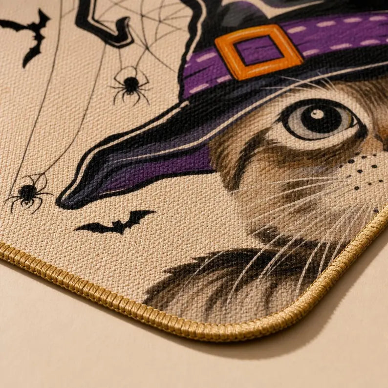 Halloween Cat Doormat Trick or Treat Witch Hat Door Mat Funny Spooky Home Decor. DMPETAL18