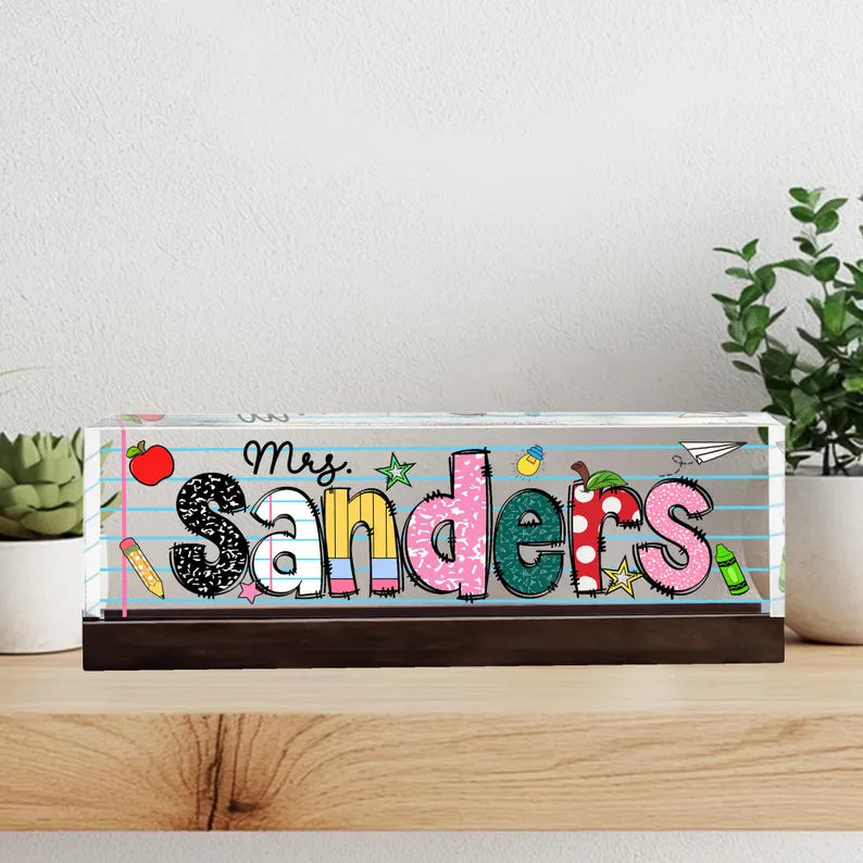 Personalized Teacher Name Desk Sign, Custom Teacher Appreciation Gifts, Teacher Name Desk Plaque, Teacher Acrylic Block, New Teacher Gift. DNPETAL03