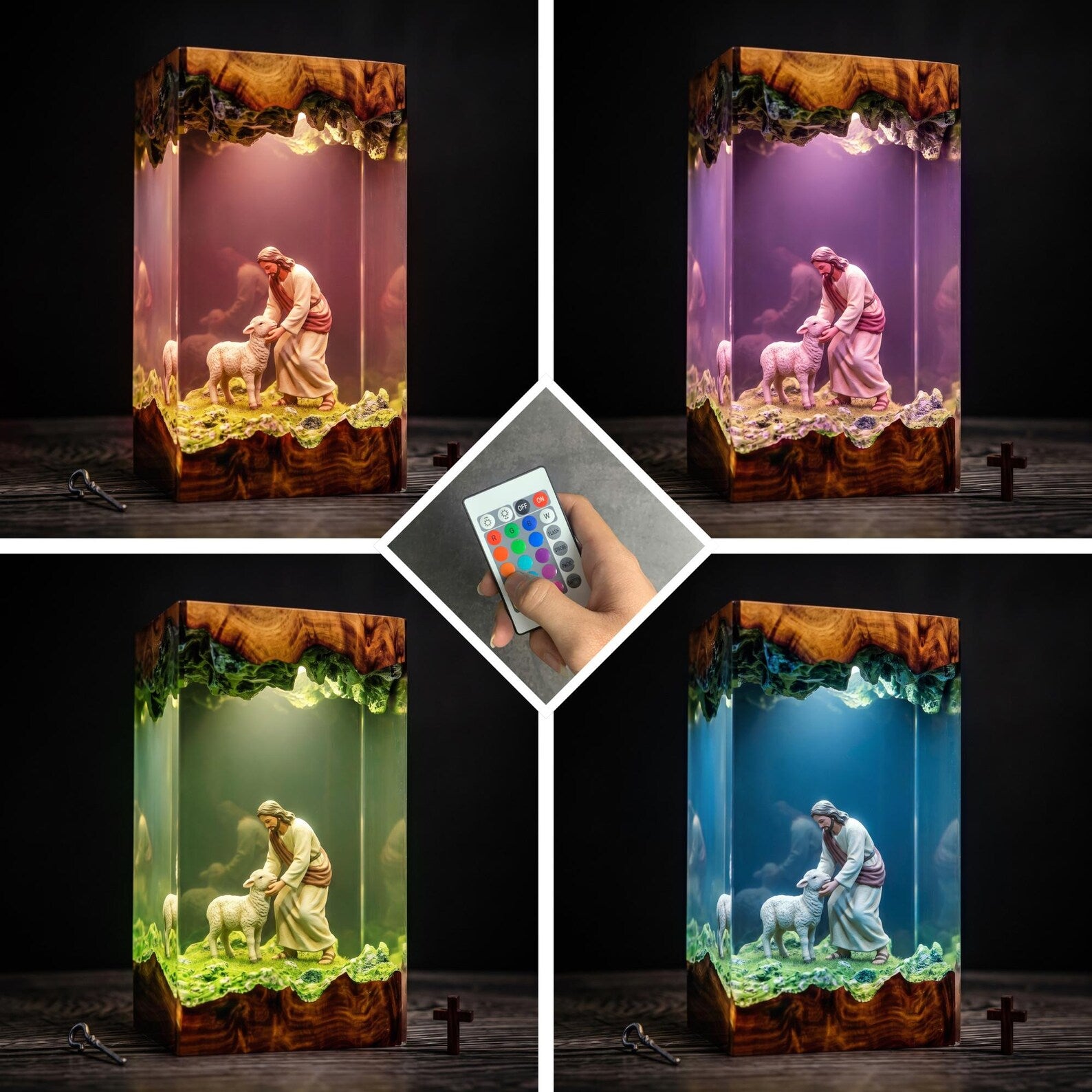 Jesus and Lamb Resin Lamp, Christian Night Light, Faith Religious Decor, Biblical Shepherd Scene, Christmas Gift, Christian Home Decoration. RLPETAL18