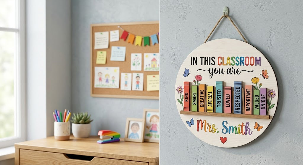 Teacher Door Hanger, Classroom Door Sign, Personalized Teacher Wood Sign, Back To School Classroom Decor, Teacher Gift. DHPETAL05