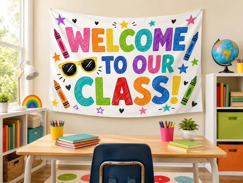 Welcome to Our Class Tapestry, Classroom Welcome Banner, Back to School Wall Decor, Teacher Classroom Decoration. CBPETAL09