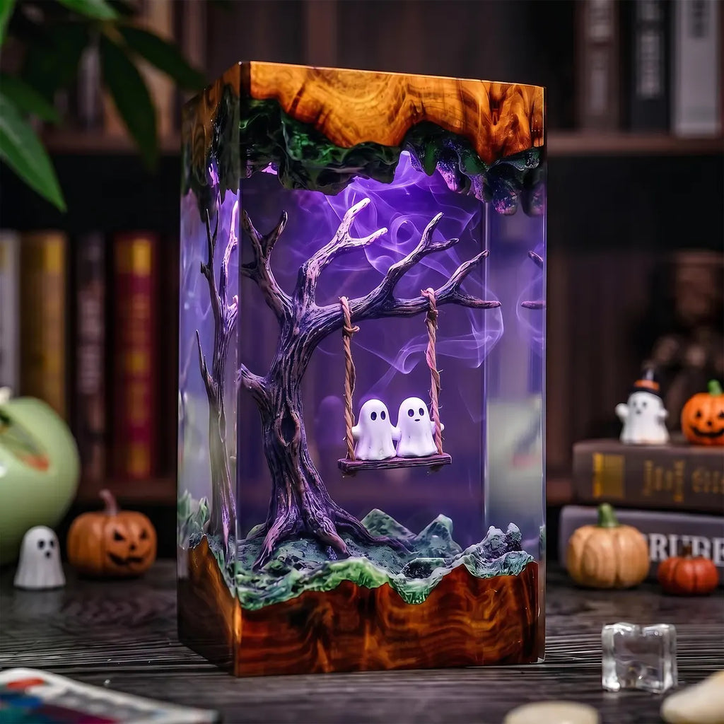 Ghost Couple Resin Lamp, Lovers on a Swing Night Light, Halloween Romance Decor, Unique Gift for Spooky Season Lovers. RLPETAL06