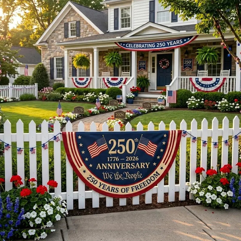 250th Anniversary America Bunting Flag, Patriotic Porch Decor, Semicircle Bunting Flag, Fourth of July Outdoor Decor, USA 1776 2026. BPETAL04