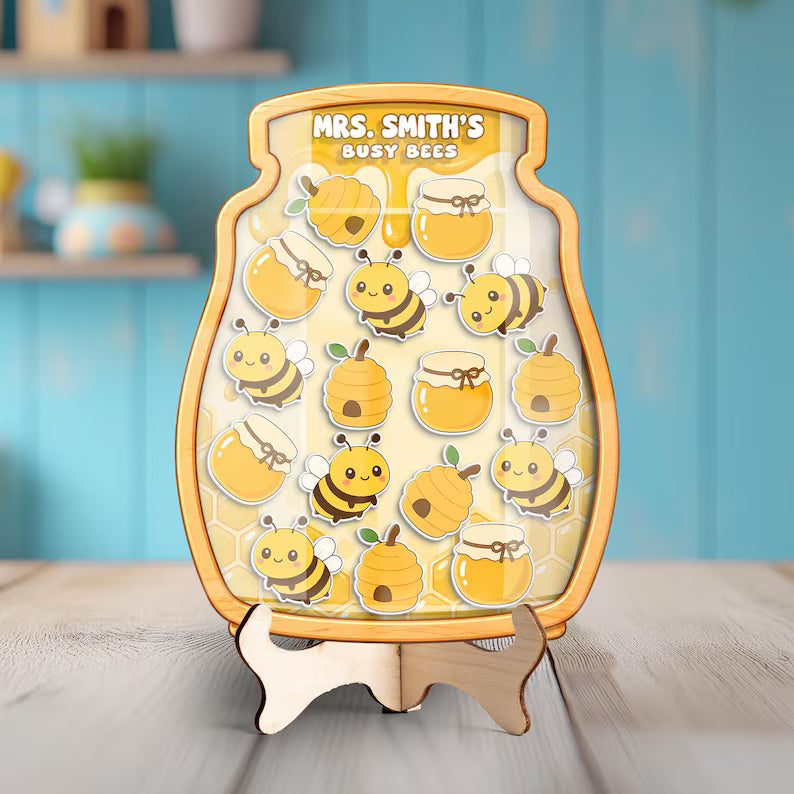Magnetic Reward Jar with Pencil Tokens, Colorful Classroom Decor, Custom Name Composition Notebook Jar for Teacher, Back to School Gifts. RJPETAL05