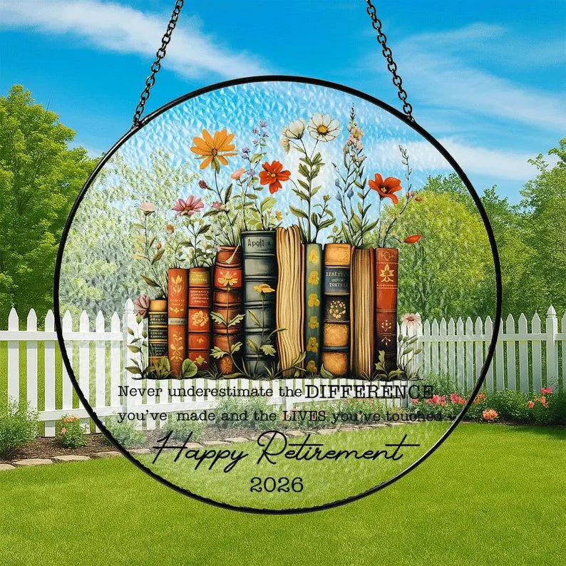 Suncatcher Teacher Retirement Gift 2026, Happy Retirement Stained Glass Suncatcher, Never Underestimate the Difference You Made Keepsake. SUNPETAL04