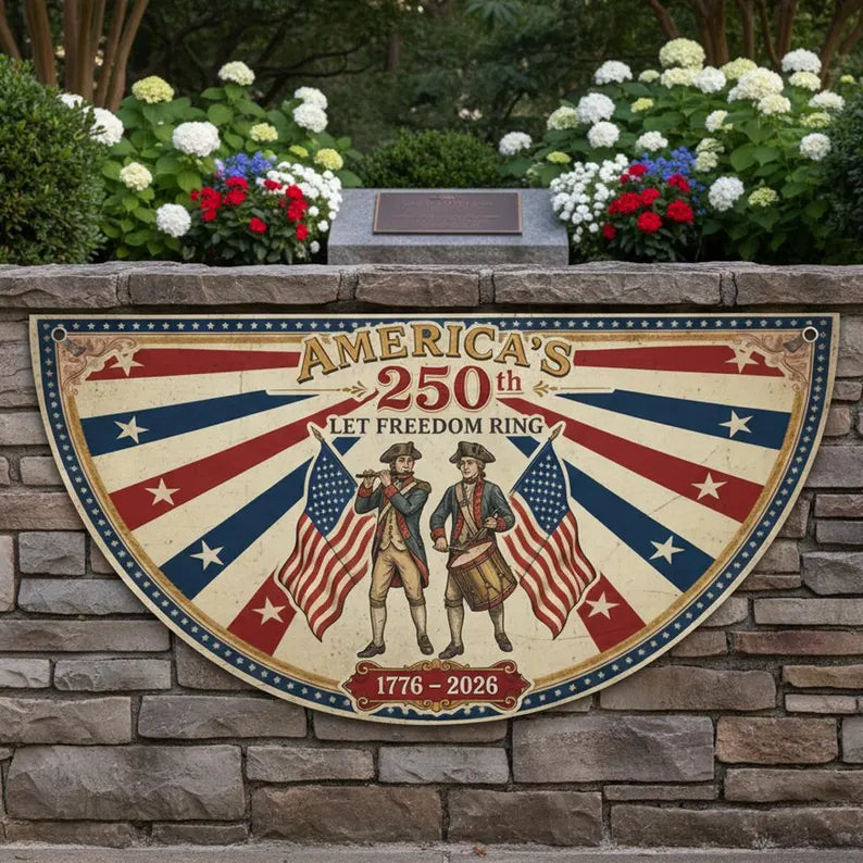 America 250th Anniversary Patriotic Bunting Banner, 1776 2026 Let Freedom Ring Porch Decor, Vintage American Fan Flag, Fourth of July Decor. BPETAL06