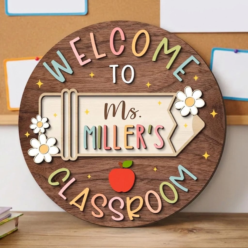 Personalized 3D Teacher Name Door Sign: Teacher Appreciation Gifts, Classroom Decor. DHPETAL02