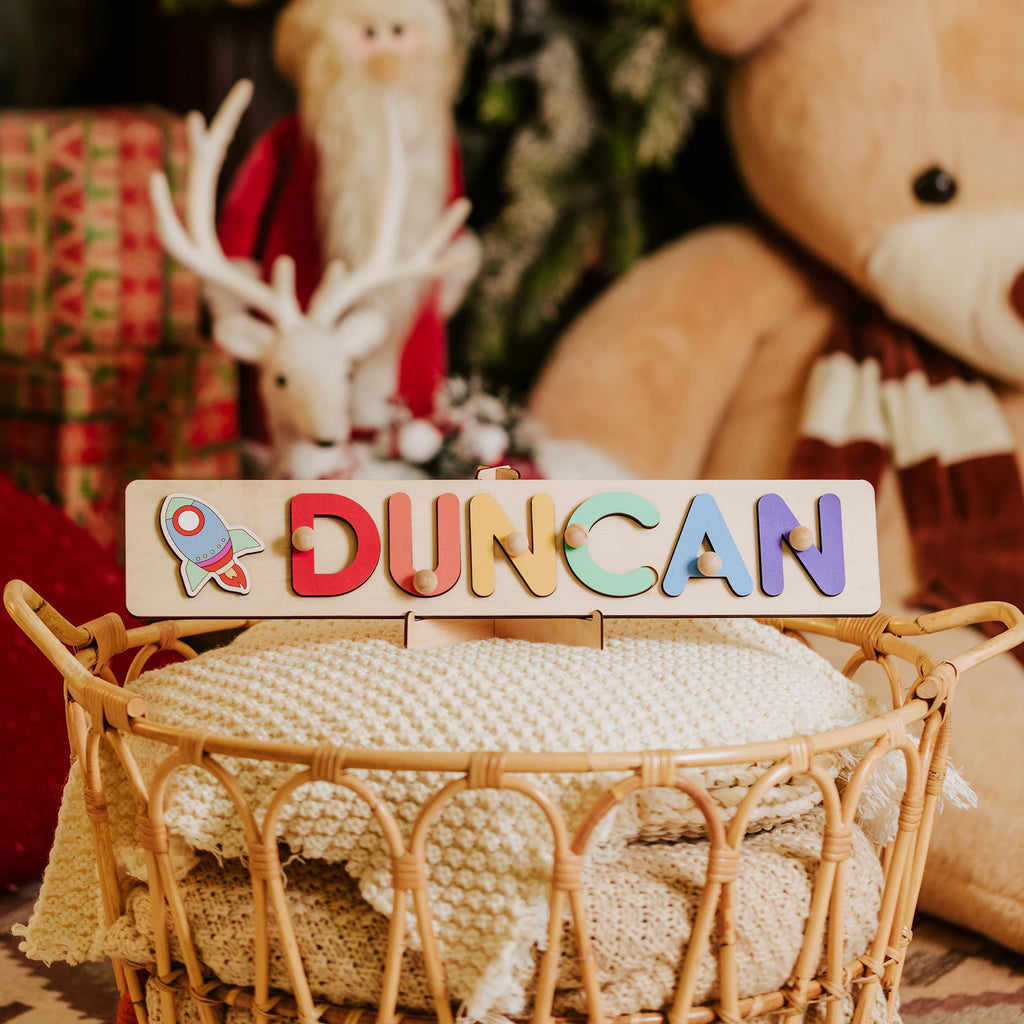 Personalized Name Puzzle With Pegs, New Christmas Gifts for Kids, Wooden Toys, Baby Shower, First Birthday 1st Gifts, Wood Name Puzzle. NPPETAL9