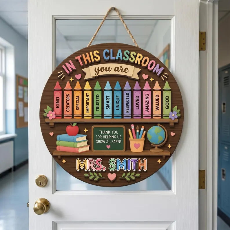 Personalized Teacher Classroom Sign, 3D Colorful Wood Door Decor, Custom Teacher Name Plaque, Teacher Appreciation Gift, School Wall Art. DHPETAL09