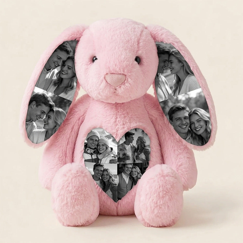 Custom Ears & Belly Photo Bunny Plush, Personalized Gift for Engagement Couple Anniversary Birthday Baby Shower New Baby Valentine's Day. BPPETAL2