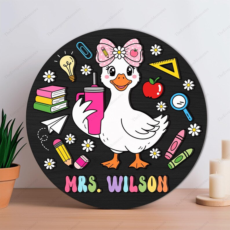 Personalized Teacher Goose Door Sign, 3D Wood Classroom Decor, Silly Goose Teacher Name Sign, Back to School Gift. DHPETAL11