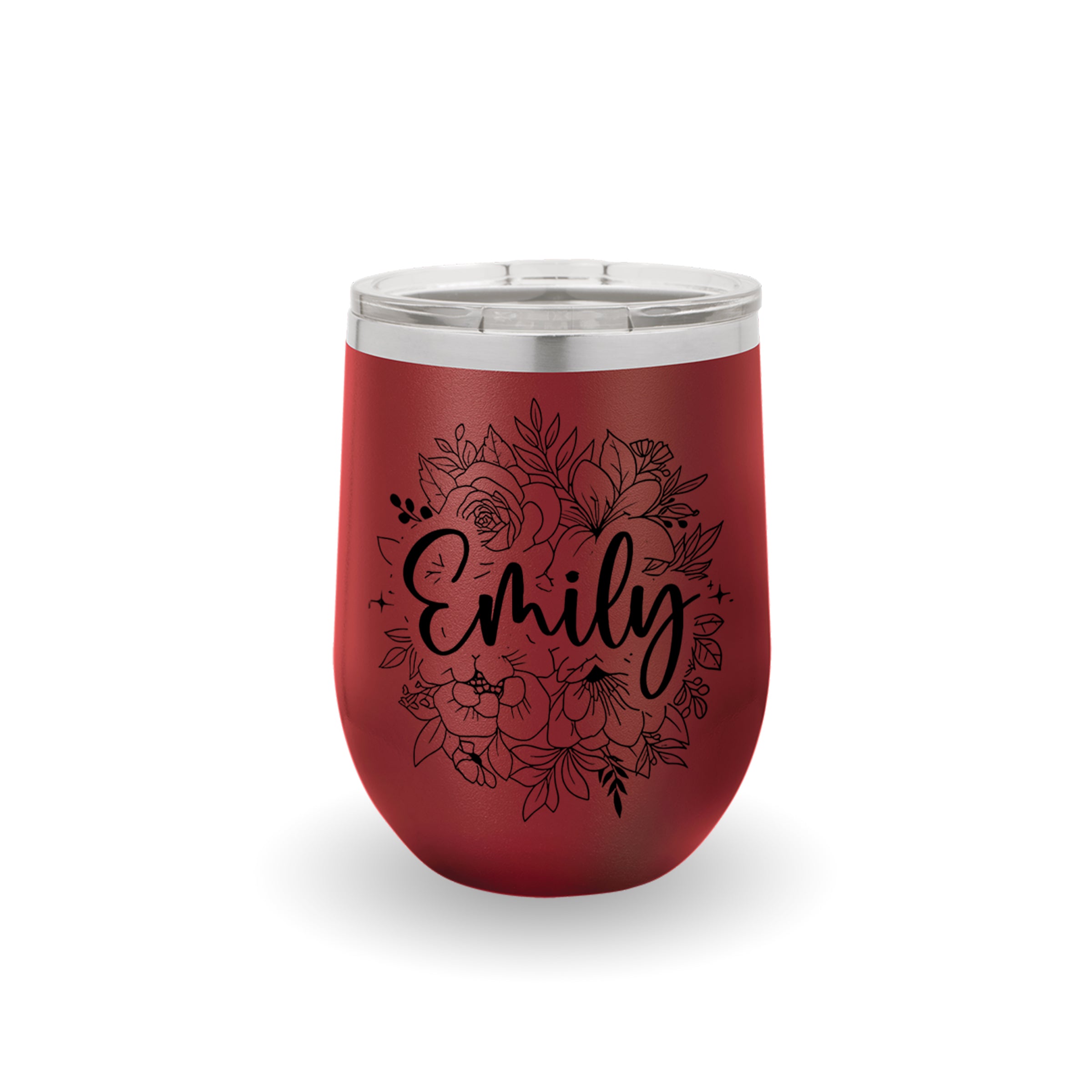 Personalized Flowers With Name Edged Wine Tumbler 12oz, Custom Birth Month Flowers Cup, Birthday Gift