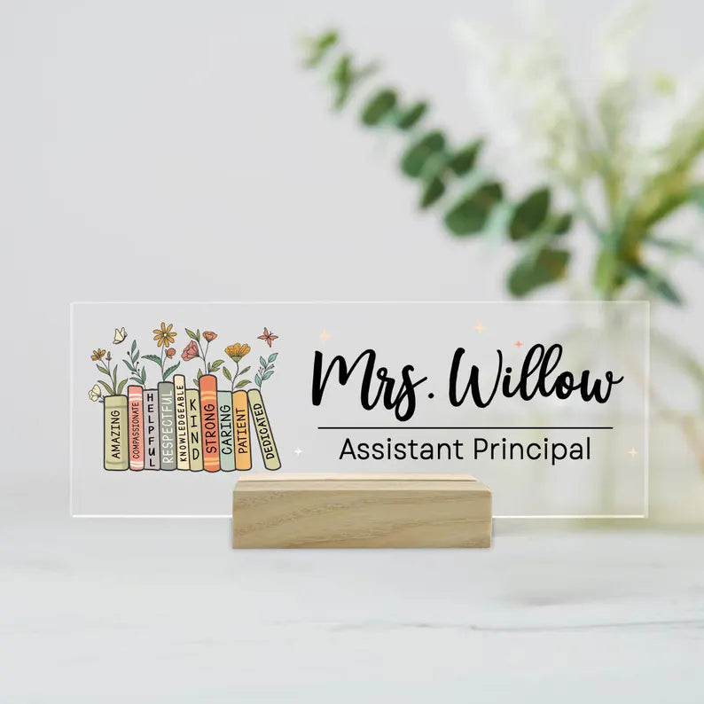 Assistant Principal Desk Name Plaque,Personalized Desk Name Plate for Teacher,Back To School Teacher Gift, Custom Name Teacher Acrylic Block. DNPETAL02
