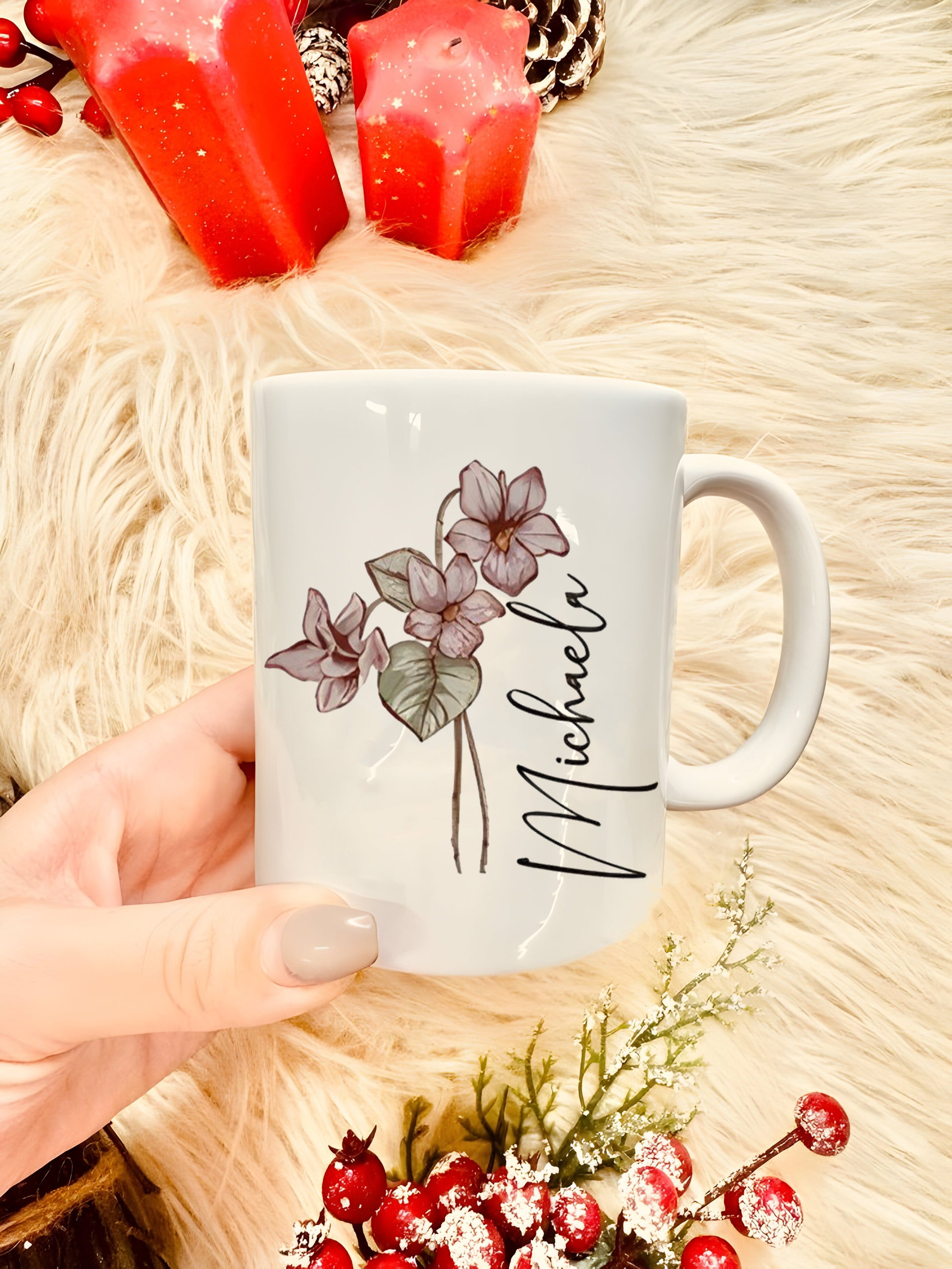 Custom Name Birth Flower Coffee Mug, Unique Floral Birthday Gift Cup for Her, Personalized Botanical Design